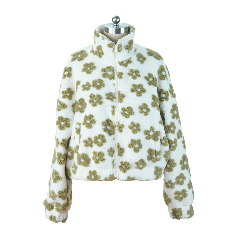 SHACI - Women's Floral Fleece Jacket - Green
