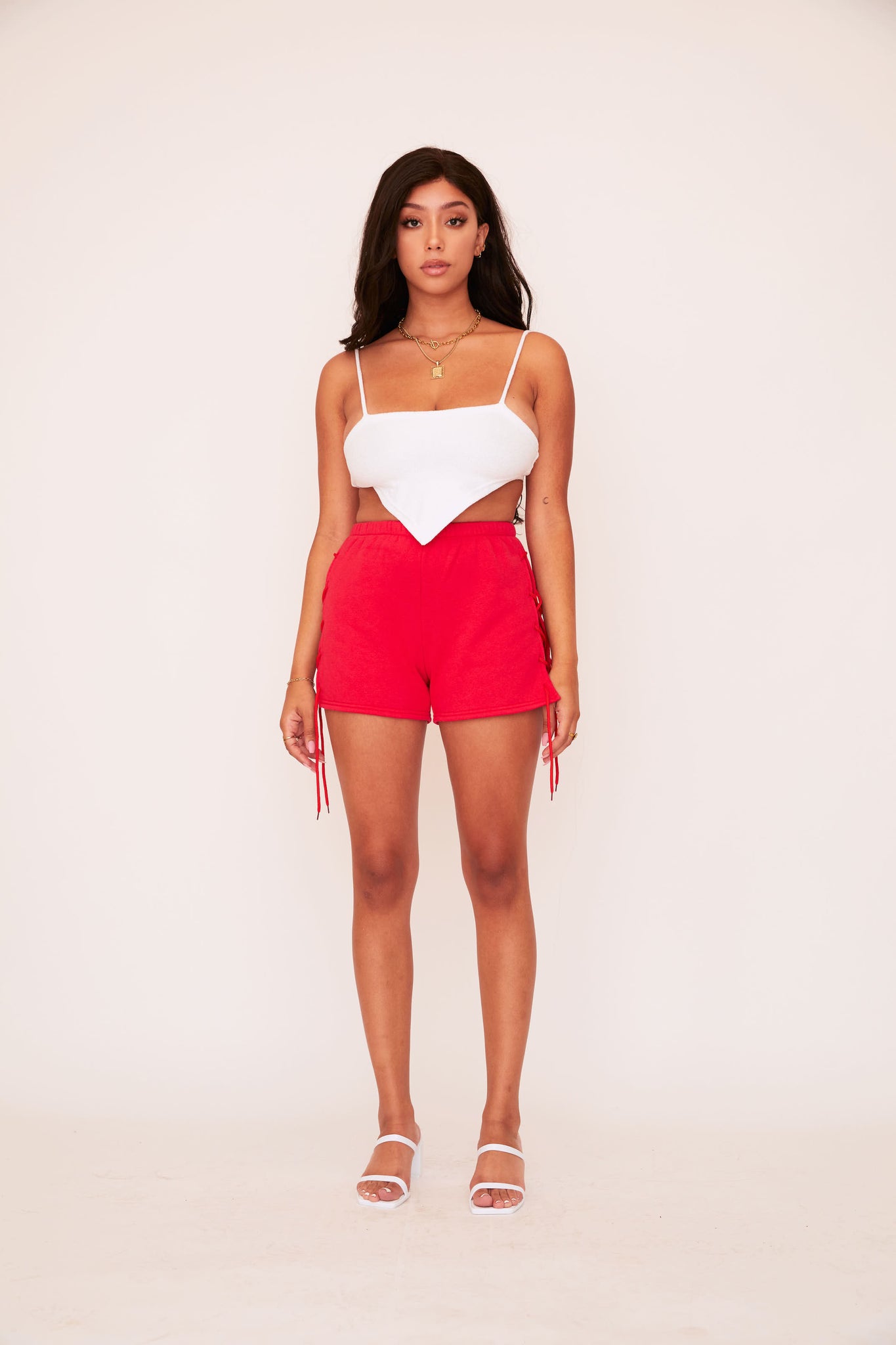 Lace Up Sweat Short - Red