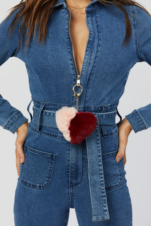 Faux Fur Keychain - Burgundy/Pink
