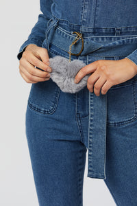 Faux Fur Keychain - Light Grey