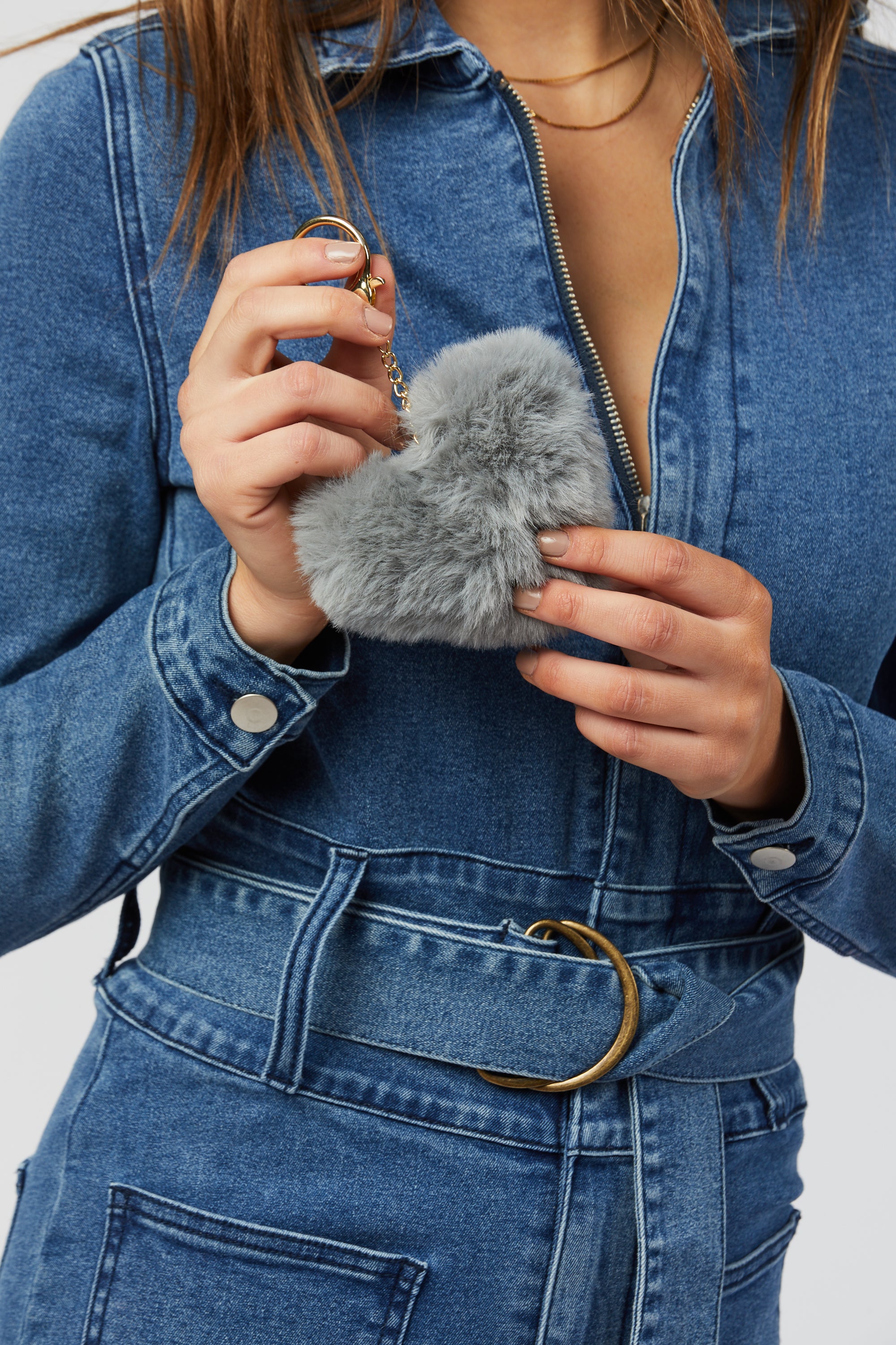 Faux Fur Keychain - Dark Grey