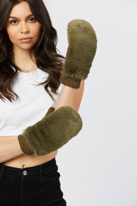 Faux Fur Gloves - Green