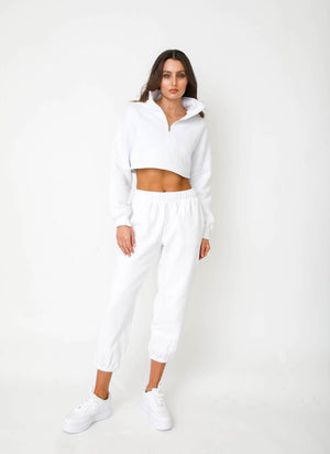 Half-Zip Cropped Sweater - White