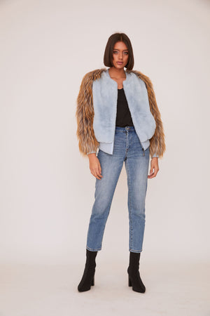 shaci bronx baby blue faux fur bomber jacket