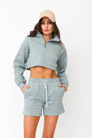 Half-Zip Cropped Sweater - Mint
