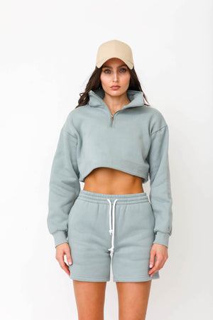 Half-Zip Cropped Sweater - Mint
