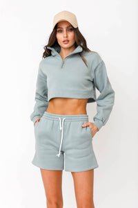 Half-Zip Cropped Sweater - Mint