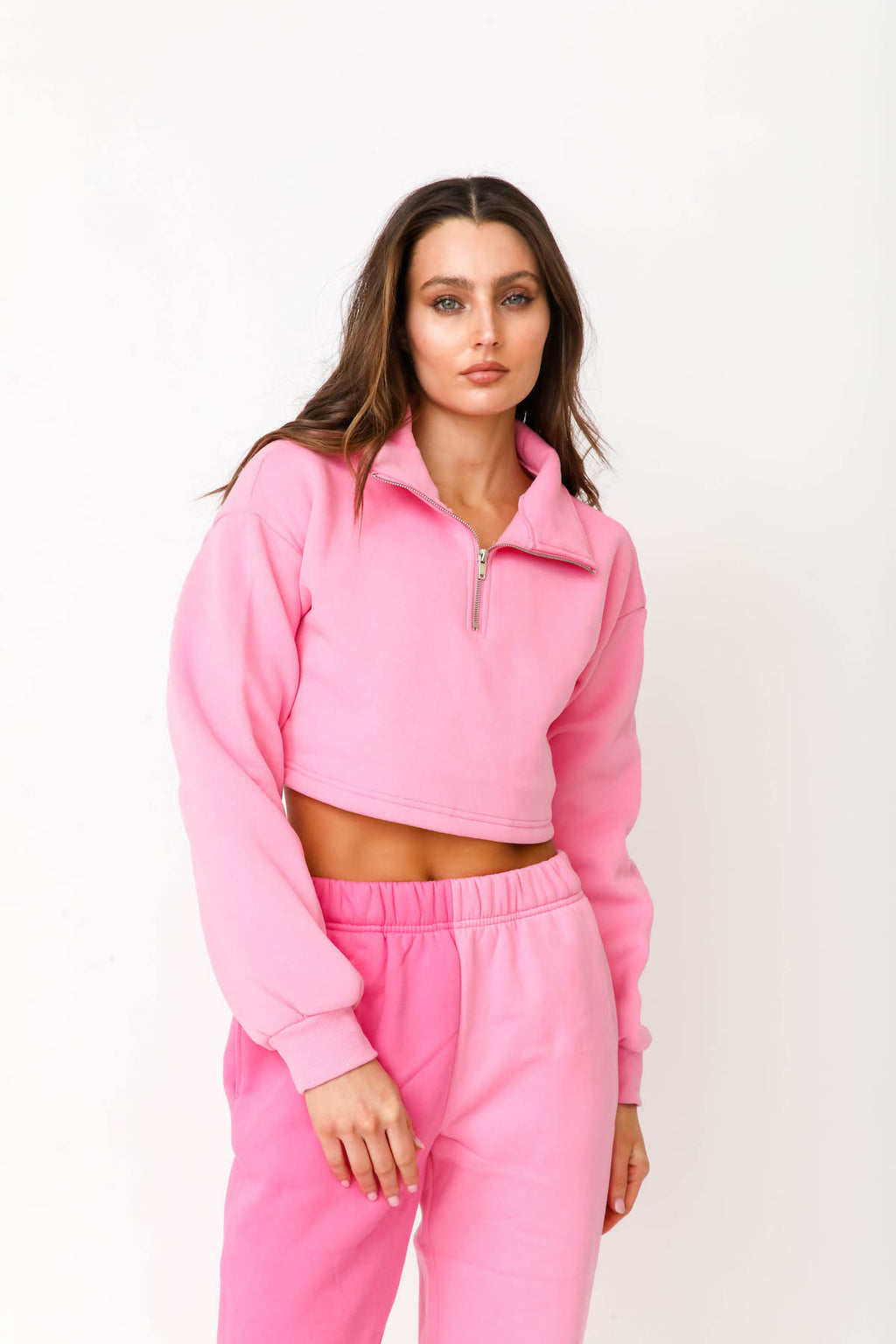 Half-Zip Cropped Sweater - Pink