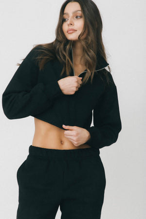 Half-Zip Cropped Sweater - Black