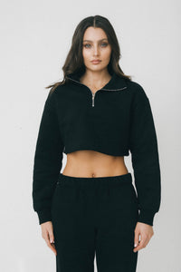 Half-Zip Cropped Sweater - Black
