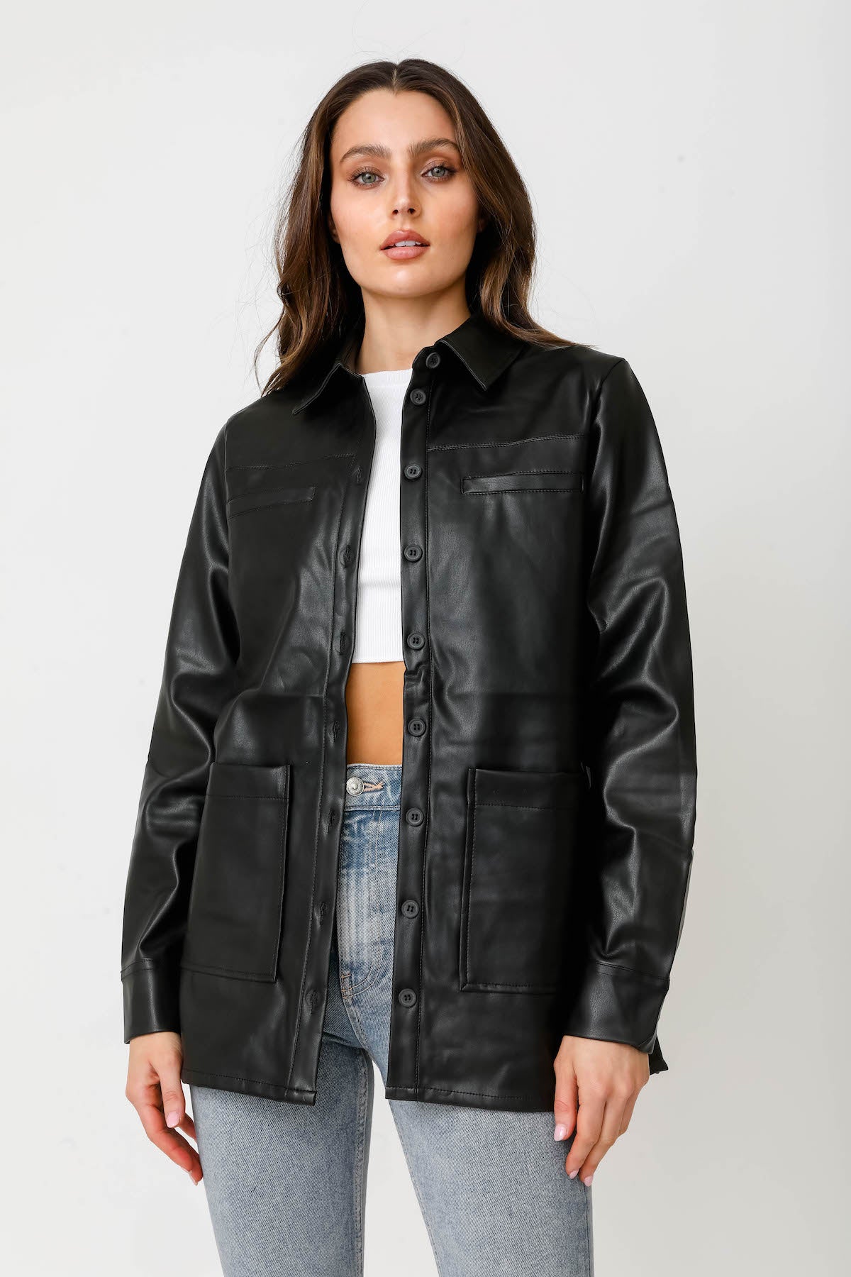 Pia Leather Button-Up