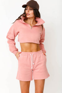 Half-Zip Cropped Sweater - Rose